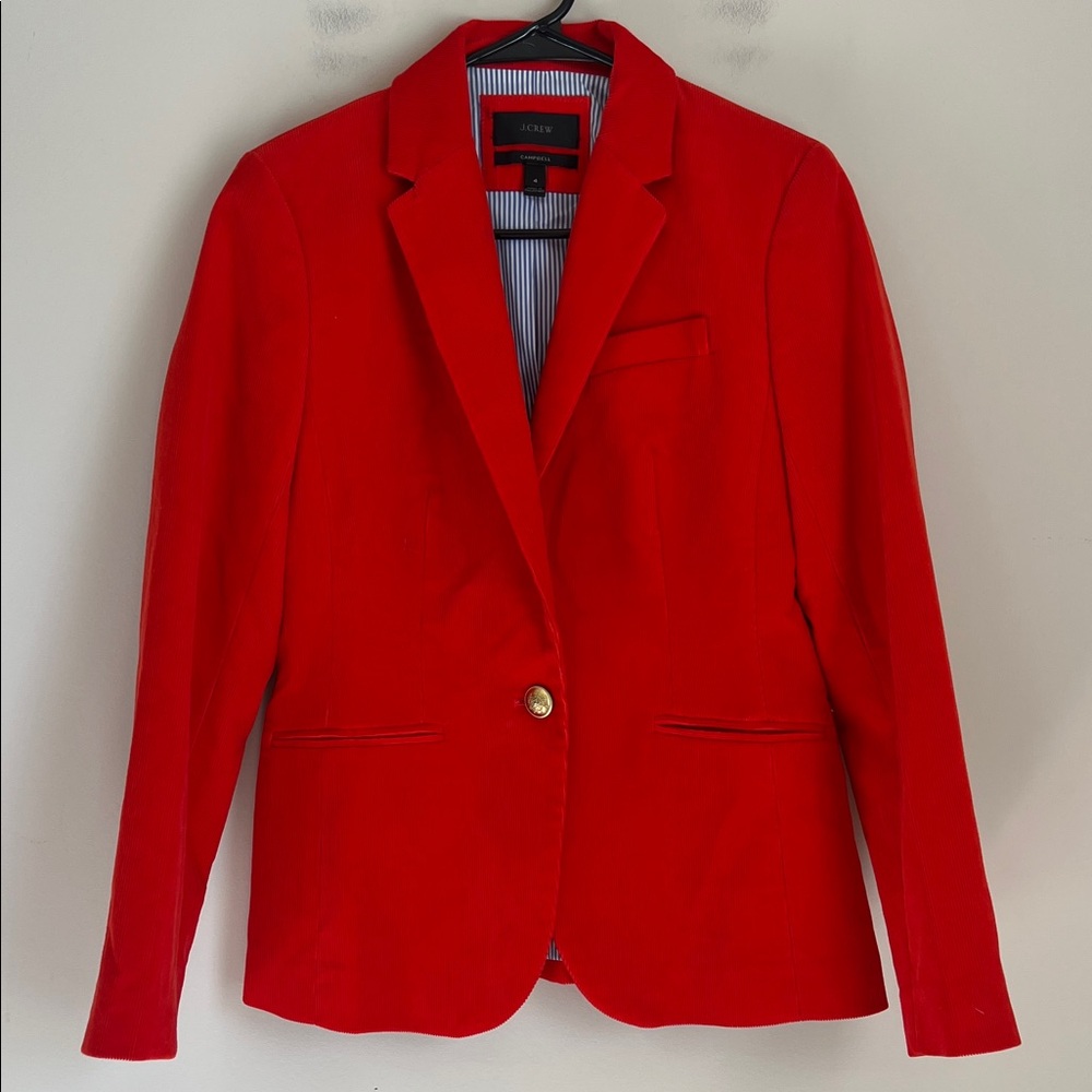J.‎ Crew Campbell Corduroy Blazer Red Gold Buttons Sz 4